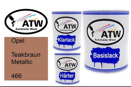 Opel, Teakbraun Metallic, 466: 1L Lackdose + 1L Klarlack + 500ml Härter - Set, von ATW Autoteile West.